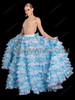 Voluminous Sky Blue & White Organza Ruffle Full Circle Skirt