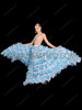 Voluminous Sky Blue & White Organza Ruffle Full Circle Skirt