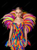 Multicolor Feather Carnival Corset Flare Dress with Bold Shoulder Wings