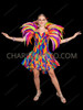 Multicolor Feather Carnival Corset Flare Dress with Bold Shoulder Wings