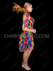Multicolor Feather Carnival Corset Flare Dress with Bold Shoulder Wings