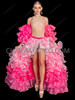 Two-Piece Pink Gradient Organza Ruffle Skirt with Dramatic Ruffle Sleeves