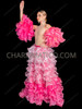 Two-Piece Pink Gradient Organza Ruffle Skirt with Dramatic Ruffle Sleeves