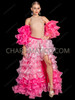 Two-Piece Pink Gradient Organza Ruffle Skirt with Dramatic Ruffle Sleeves