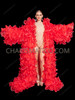 Red Drag Queen Extravaganza Oversized Ruffle Organza Coat with Sequin Trim