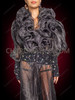 Sheer Black Pleated Long Drag Queen Coat with Puffy Sleeves