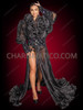 Sheer Black Pleated Long Drag Queen Coat with Puffy Sleeves
