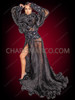 Sheer Black Pleated Long Drag Queen Coat with Puffy Sleeves
