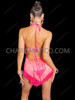 Two-Tone Neon Pink Fringe Latin Dance Bodysuit Dress