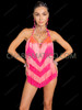 Two-Tone Neon Pink Fringe Latin Dance Bodysuit Dress
