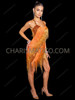 Golden Orange Sunset Beaded Fringe Latin Dance Dress