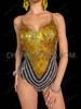 Golden Spectrum V-Pattern Sequin Dancewear Bodysuit