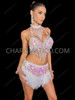 Pearl White Diamond Sequin Fringe Jazz Dance Dress Set