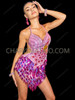 Pink Peacock Diamond Sequin Latin Dance Dress 