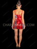 Red and Silver Striped Rectangular Sequin Showgirl Mini Dress