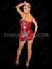 Red and Silver Striped Rectangular Sequin Showgirl Mini Dress