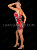 Red and Silver Striped Rectangular Sequin Showgirl Mini Dress