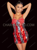 Red and Silver Striped Rectangular Sequin Showgirl Mini Dress