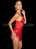 Red Crystal Beaded Fringe Taylor-Inspired Showgirl Bodysuit
