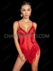 Red Crystal Beaded Fringe Taylor-Inspired Showgirl Bodysuit