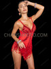 Red Crystal Beaded Fringe Taylor-Inspired Showgirl Bodysuit