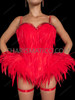 Flaming Red Feather Flared hip Cabaret Burlesque Corset