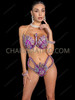 Purple Samba Carnival Wire Bra & Crystal Cutout Bottom Showgirl Set