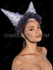 White Unicorn Cone Horn Headpiece with Black Lace Trim