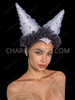 White Unicorn Cone Horn Headpiece with Black Lace Trim