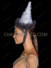 White Unicorn Cone Horn Headpiece with Black Lace Trim