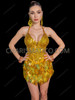 Shiny Gold Sequin Diva Salsa Latin Dance Dress With Flashy Cutout