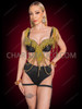 Black Gold Beaded Fringe Showgirl Bra with Hip Chains