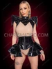 Futuristic Black Vinyl Bolero with Corset Mini Skirt