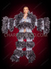 Black Silver Organza Drag Dramatic Fluff Coat