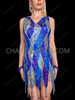 Electric Blue Harlequin Sequin Drag Showgirl Dress
