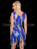 Electric Blue Harlequin Sequin Drag Showgirl Dress