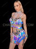 Holographic Electric Pearl Sequin Rave Two-Piece Set