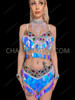 Holographic Electric Pearl Sequin Rave Two-Piece Set