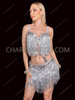 Sparkling Silver Sequin Fringe Salsa Latin Dance Set