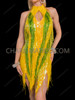 Yellow High-Neck Beaded Fringe Drag Queen Dress