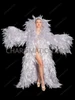Silver Snow Drag Queen Ruffle Organza Coat with Dramatic High Collar