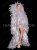 Silver Snow Drag Queen Ruffle Organza Coat with Dramatic High Collar