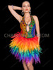 Gay Pride Rainbow Sequin Halter Organza Dress