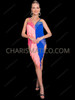 Pink and Royal Blue Rhinestone Fringe Latin Dance Dress