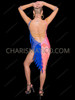 Pink and Royal Blue Rhinestone Fringe Latin Dance Dress