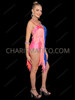 Pink and Royal Blue Rhinestone Fringe Latin Dance Dress