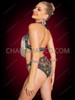 Sultry Black Silver Beaded Bra Showgirl Cutout Leotard Set