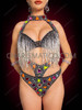 Sultry Black Silver Beaded Bra Showgirl Cutout Leotard Set