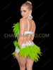 Neon Green Feather Burlesque Bra & Feather Mini Skirt Set