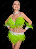 Neon Green Feather Burlesque Bra & Feather Mini Skirt Set